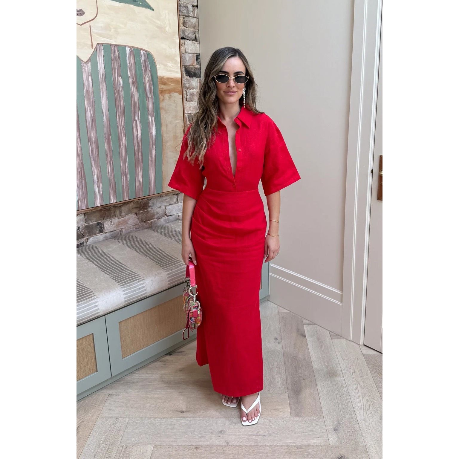 Sneaky Link Lefka Midi Red Sz Large Dress